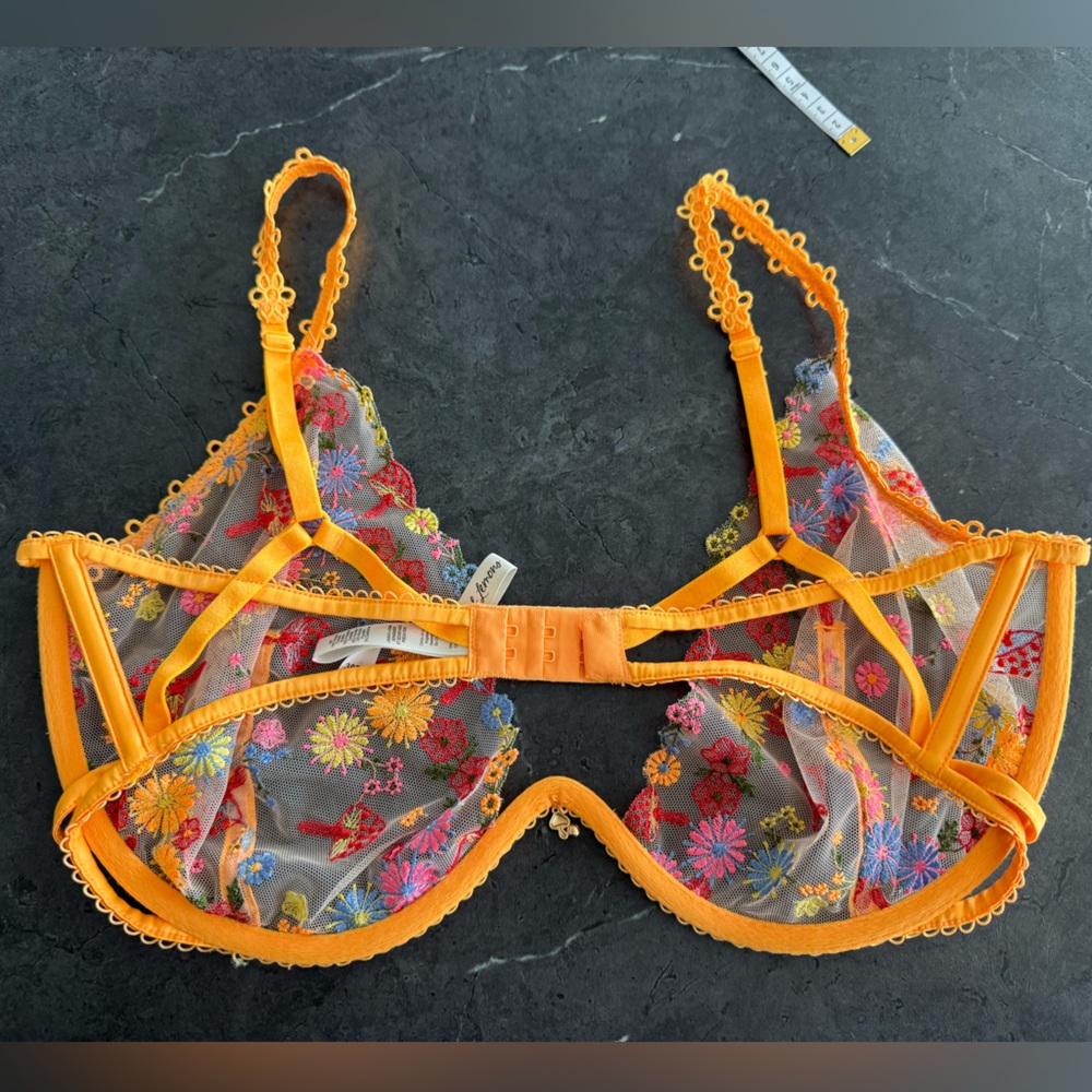 For Love And Lemons Orange Floral Sheer Bra LIMTED COLLECTION - Picture 3 of 5